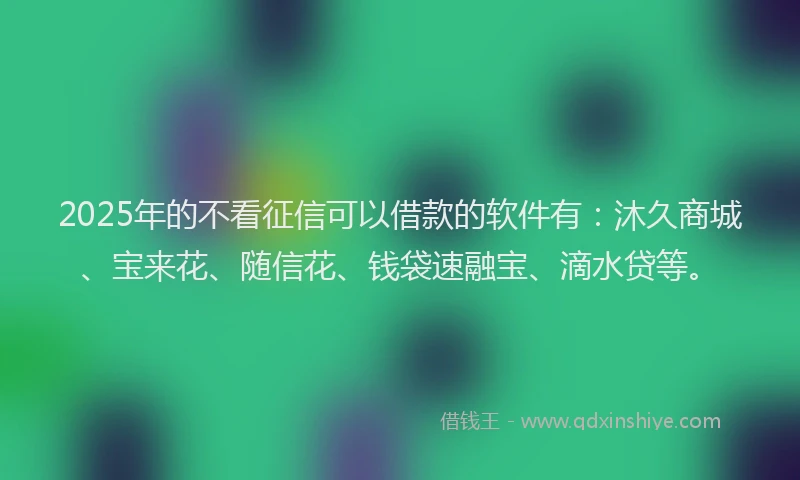 2025年的不看征信可以借款的软件有：沐久商城、宝来花、随信花、钱袋速融宝、滴水贷等。