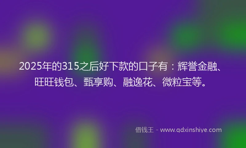 2025年的315之后好下款的口子有：辉誉金融、旺旺钱包、甄享购、融逸花、微粒宝等。