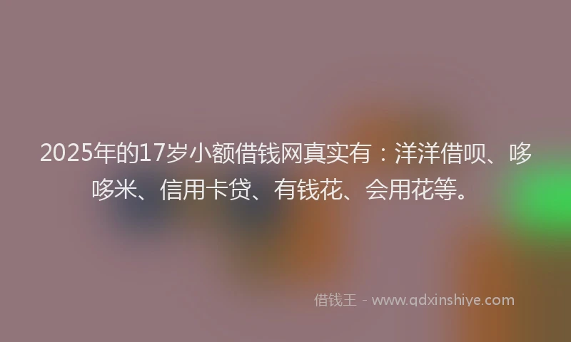 2025年的17岁小额借钱网真实有：洋洋借呗、哆哆米、信用卡贷、有钱花、会用花等。