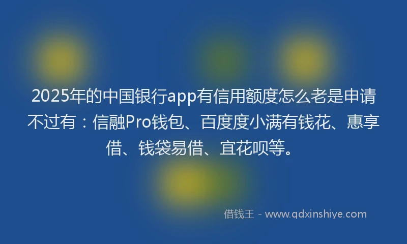 2025年的中国银行app有信用额度怎么老是申请不过有：信融Pro钱包、百度度小满有钱花、惠享借、钱袋易借、宜花呗等。