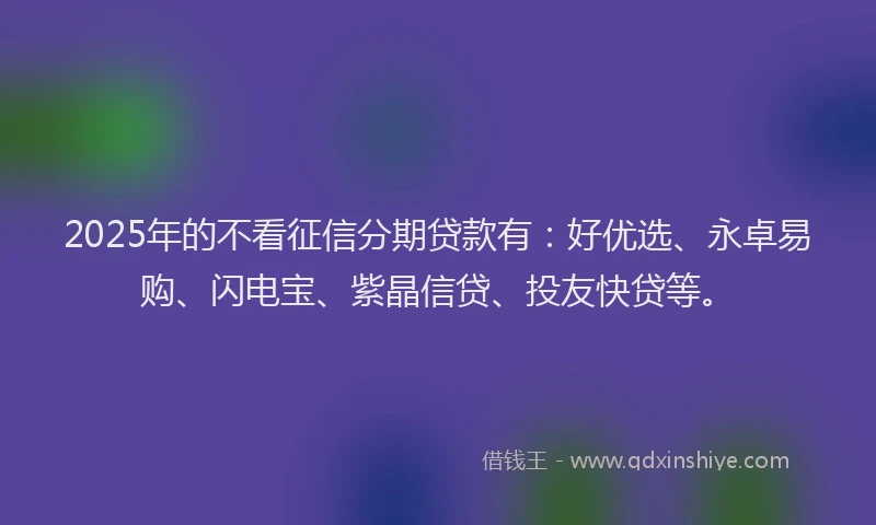 2025年的不看征信分期贷款有：好优选、永卓易购、闪电宝、紫晶信贷、投友快贷等。