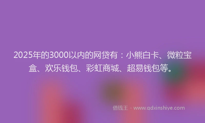 2025年的3000以内的网贷有：小熊白卡、微粒宝盒、欢乐钱包、彩虹商城、超易钱包等。