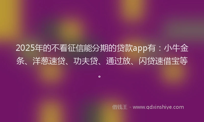 2025年的不看征信能分期的贷款app有：小牛金条、洋葱速贷、功夫贷、通过放、闪贷速借宝等。