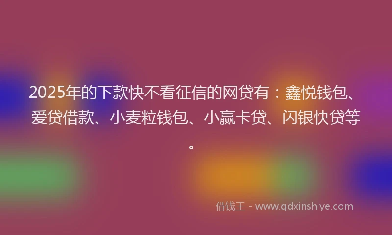 2025年的下款快不看征信的网贷有：鑫悦钱包、爱贷借款、小麦粒钱包、小赢卡贷、闪银快贷等。