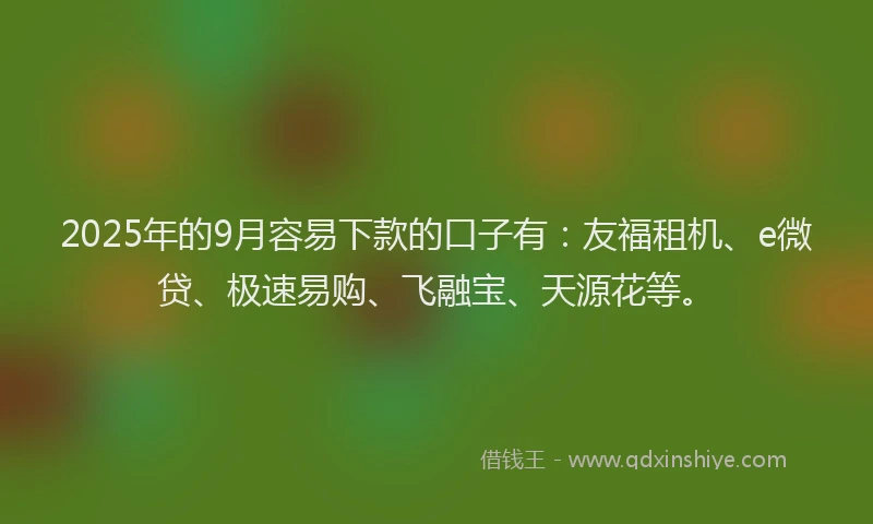 2025年的9月容易下款的口子有：友福租机、e微贷、极速易购、飞融宝、天源花等。