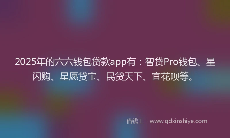 2025年的六六钱包贷款app有：智贷Pro钱包、星闪购、星愿贷宝、民贷天下、宜花呗等。