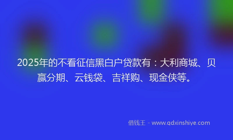 2025年的不看征信黑白户贷款有：大利商城、贝赢分期、云钱袋、吉祥购、现金侠等。