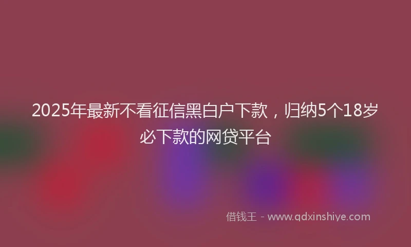 2025年最新不看征信黑白户下款，归纳5个18岁必下款的网贷平台