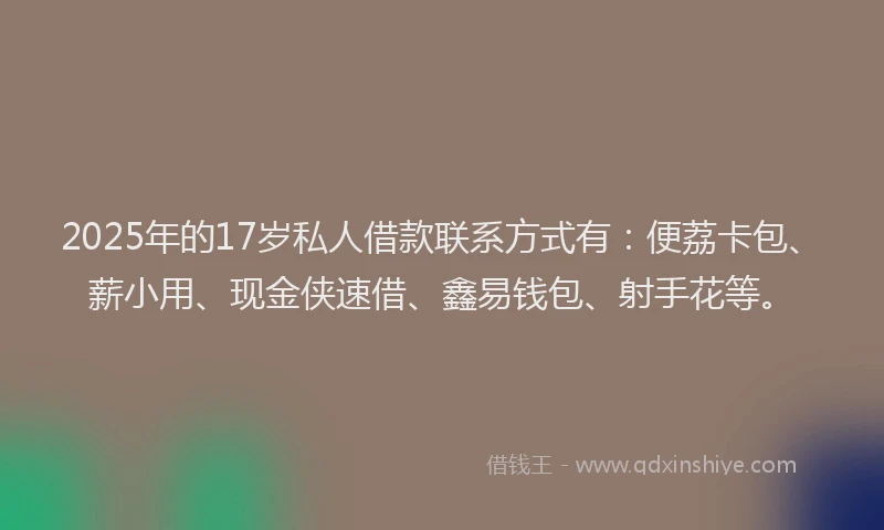 2025年的17岁私人借款联系方式有：便荔卡包、薪小用、现金侠速借、鑫易钱包、射手花等。
