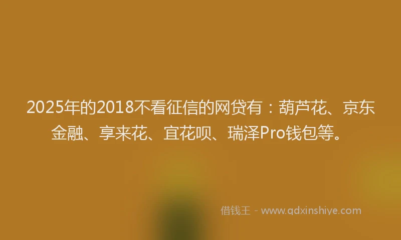 2025年的2018不看征信的网贷有：葫芦花、京东金融、享来花、宜花呗、瑞泽Pro钱包等。