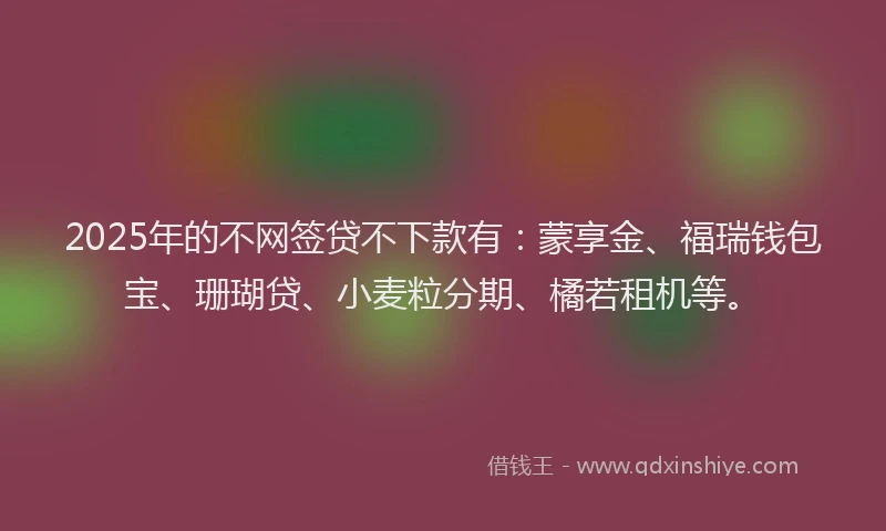 2025年的不网签贷不下款有：蒙享金、福瑞钱包宝、珊瑚贷、小麦粒分期、橘若租机等。