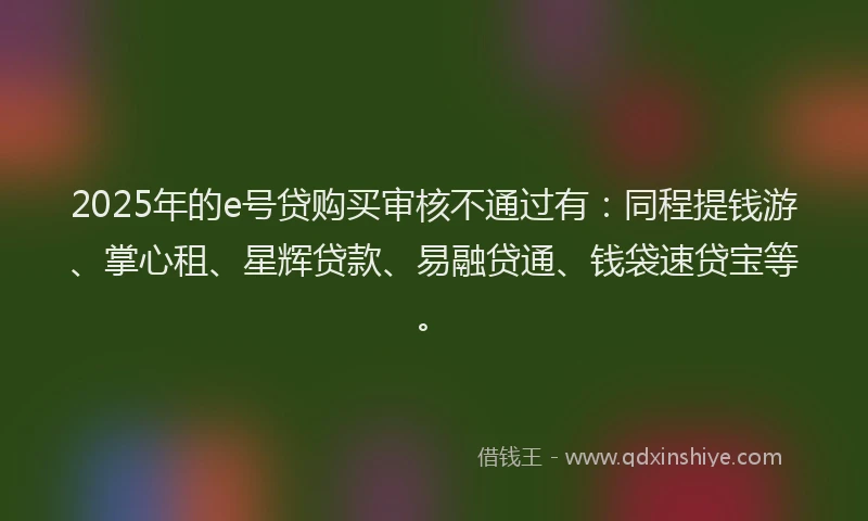 2025年的e号贷购买审核不通过有：同程提钱游、掌心租、星辉贷款、易融贷通、钱袋速贷宝等。