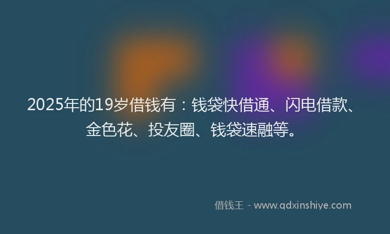 2025年的19岁借钱有：钱袋快借通、闪电借款、金色花、投友圈、钱袋速融等。