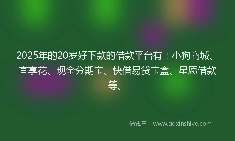 2025年的20岁好下款的借款平台有：小狗商城、宜享花、现金分期宝、快借易贷宝盒、星愿借款等。