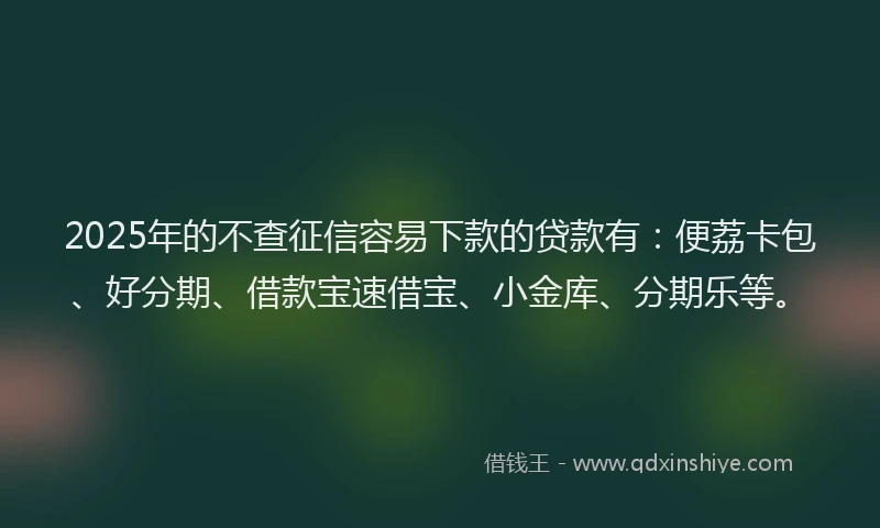 2025年的不查征信容易下款的贷款有：便荔卡包、好分期、借款宝速借宝、小金库、分期乐等。