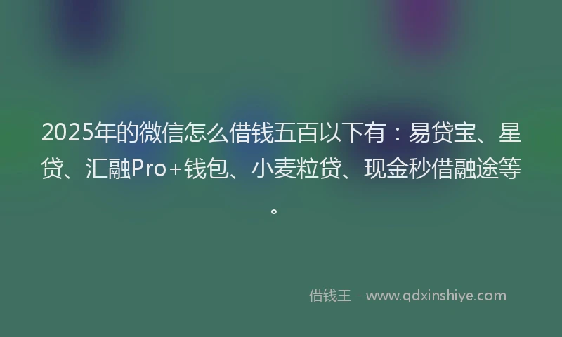 2025年的微信怎么借钱五百以下有：易贷宝、星贷、汇融Pro+钱包、小麦粒贷、现金秒借融途等。