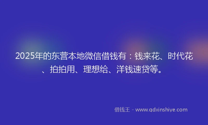 2025年的东营本地微信借钱有：钱来花、时代花、拍拍用、理想给、洋钱速贷等。