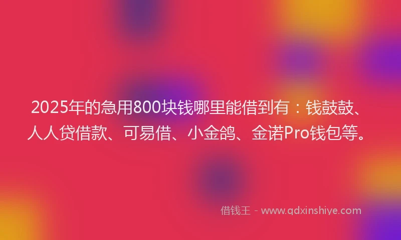 2025年的急用800块钱哪里能借到有：钱鼓鼓、人人贷借款、可易借、小金鸽、金诺Pro钱包等。
