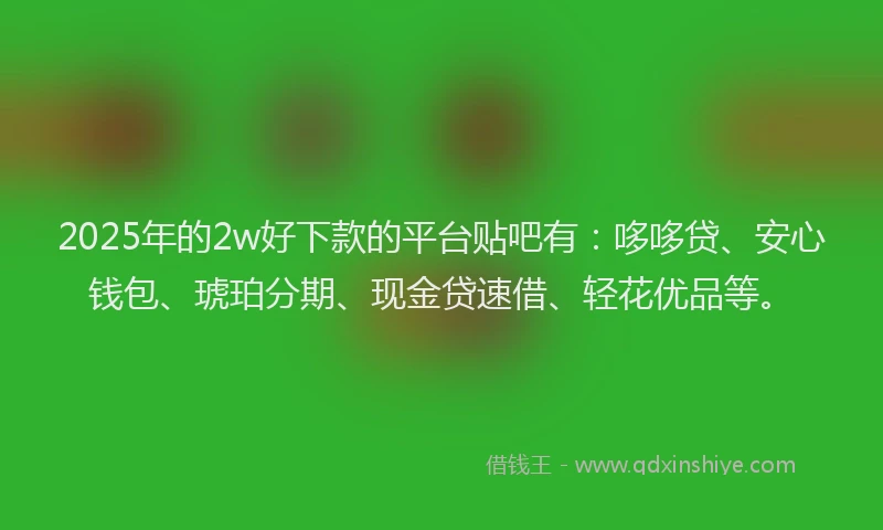 2025年的2w好下款的平台贴吧有：哆哆贷、安心钱包、琥珀分期、现金贷速借、轻花优品等。