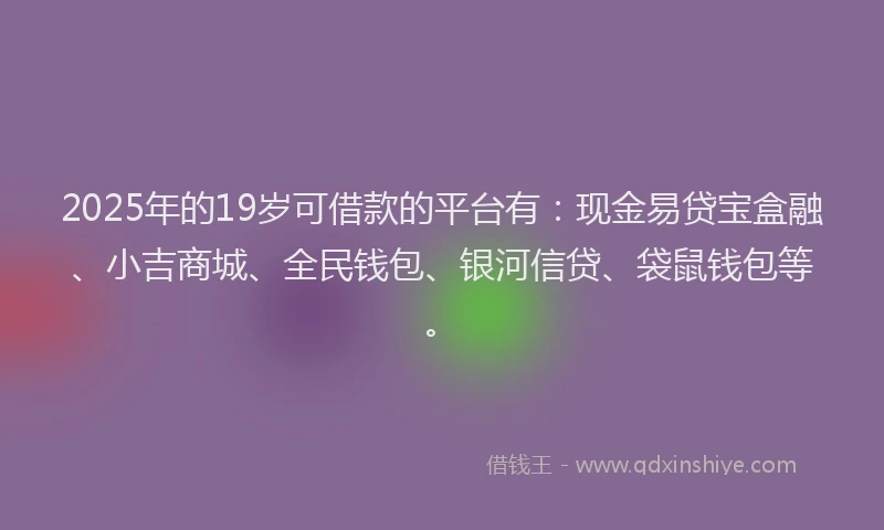 2025年的19岁可借款的平台有：现金易贷宝盒融、小吉商城、全民钱包、银河信贷、袋鼠钱包等。