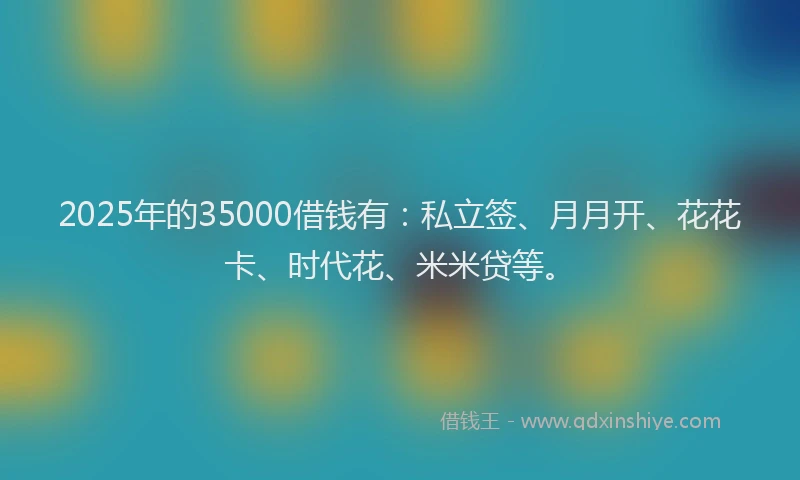 2025年的35000借钱有：私立签、月月开、花花卡、时代花、米米贷等。