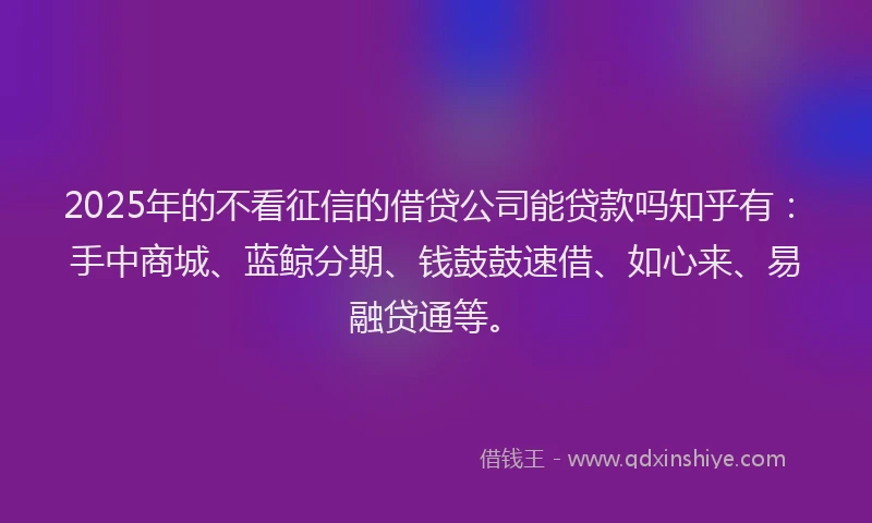 2025年的不看征信的借贷公司能贷款吗知乎有：手中商城、蓝鲸分期、钱鼓鼓速借、如心来、易融贷通等。