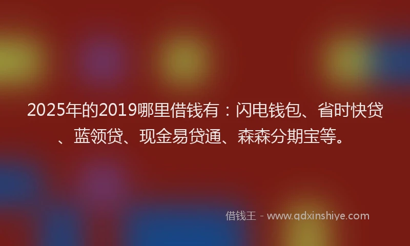2025年的2019哪里借钱有：闪电钱包、省时快贷、蓝领贷、现金易贷通、森森分期宝等。