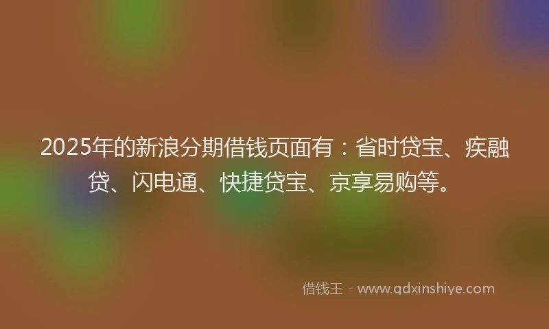 2025年的新浪分期借钱页面有：省时贷宝、疾融贷、闪电通、快捷贷宝、京享易购等。