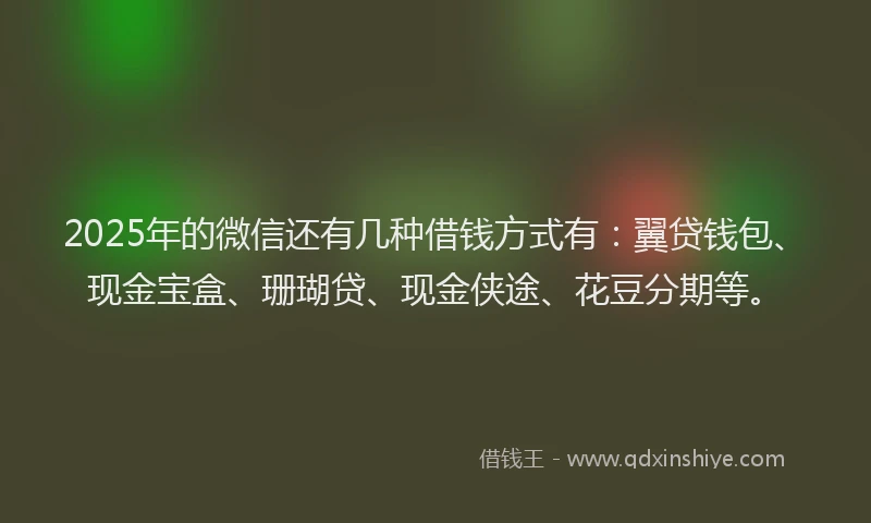 2025年的微信还有几种借钱方式有：翼贷钱包、现金宝盒、珊瑚贷、现金侠途、花豆分期等。