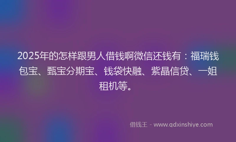 2025年的怎样跟男人借钱啊微信还钱有：福瑞钱包宝、甄宝分期宝、钱袋快融、紫晶信贷、一姐租机等。