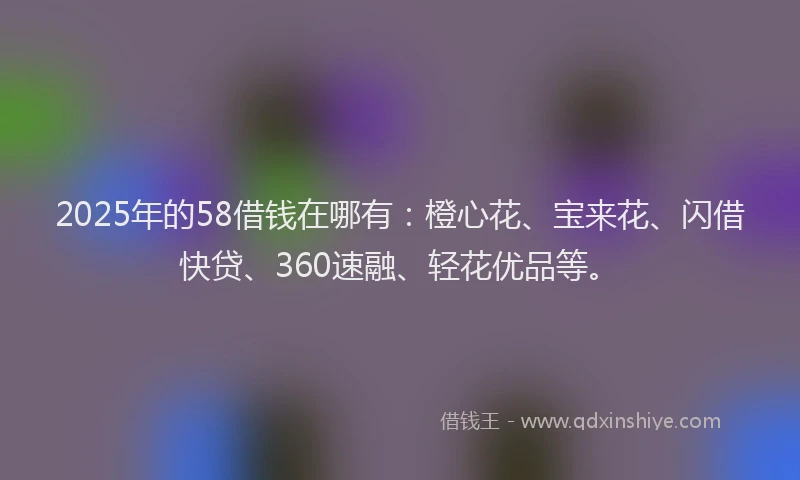 2025年的58借钱在哪有：橙心花、宝来花、闪借快贷、360速融、轻花优品等。