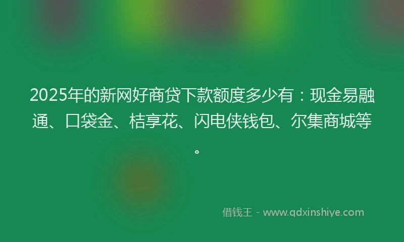 2025年的新网好商贷下款额度多少有：现金易融通、口袋金、桔享花、闪电侠钱包、尔集商城等。