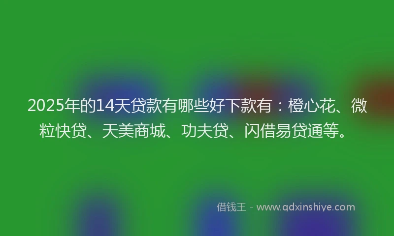 2025年的14天贷款有哪些好下款有：橙心花、微粒快贷、天美商城、功夫贷、闪借易贷通等。
