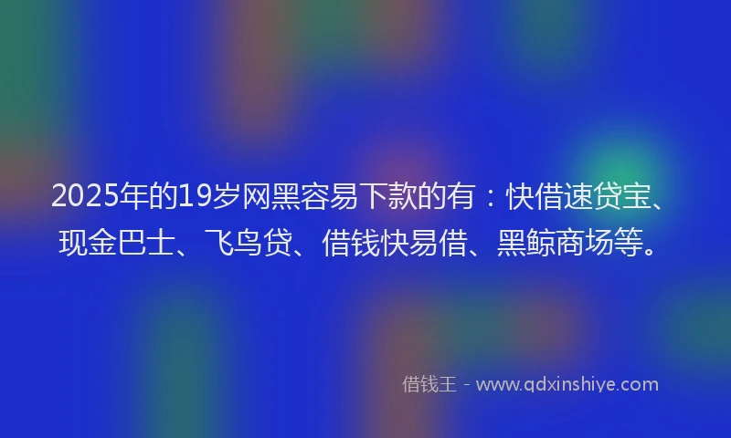 2025年的19岁网黑容易下款的有：快借速贷宝、现金巴士、飞鸟贷、借钱快易借、黑鲸商场等。