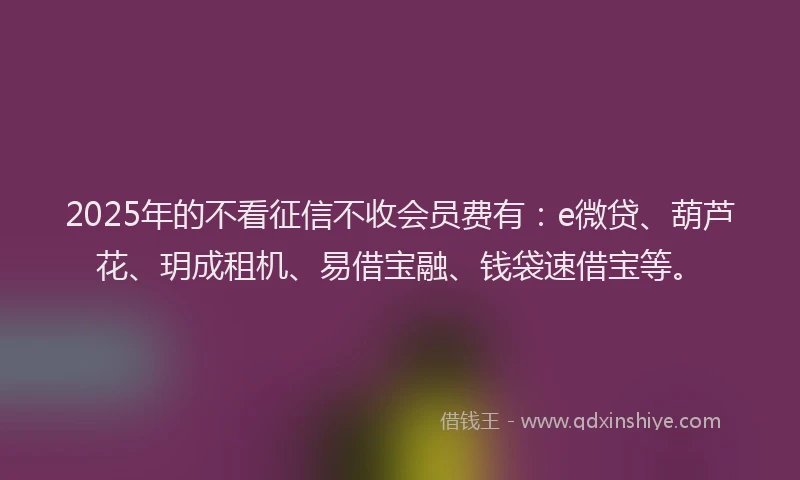 2025年的不看征信不收会员费有：e微贷、葫芦花、玥成租机、易借宝融、钱袋速借宝等。