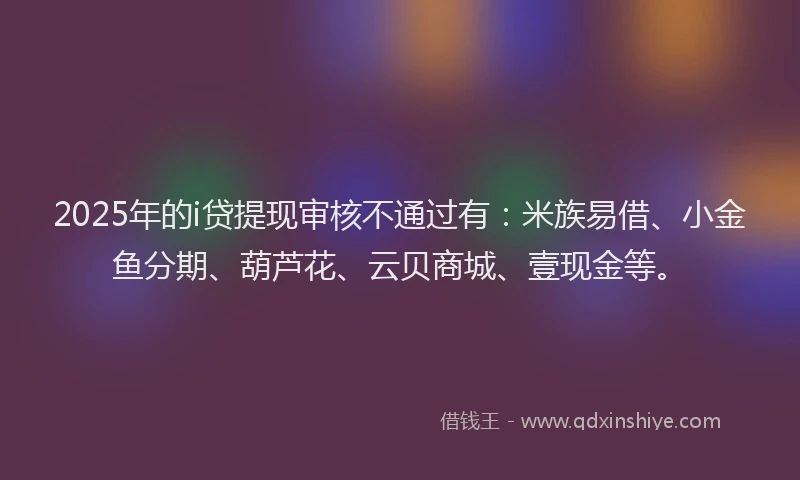 2025年的i贷提现审核不通过有：米族易借、小金鱼分期、葫芦花、云贝商城、壹现金等。