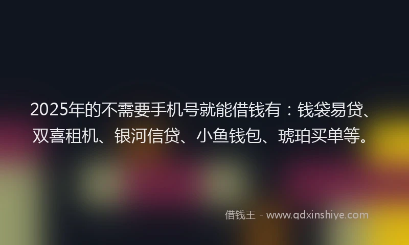 2025年的不需要手机号就能借钱有：钱袋易贷、双喜租机、银河信贷、小鱼钱包、琥珀买单等。