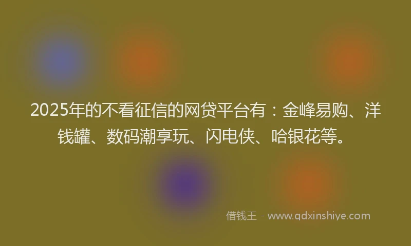 2025年的不看征信的网贷平台有：金峰易购、洋钱罐、数码潮享玩、闪电侠、哈银花等。