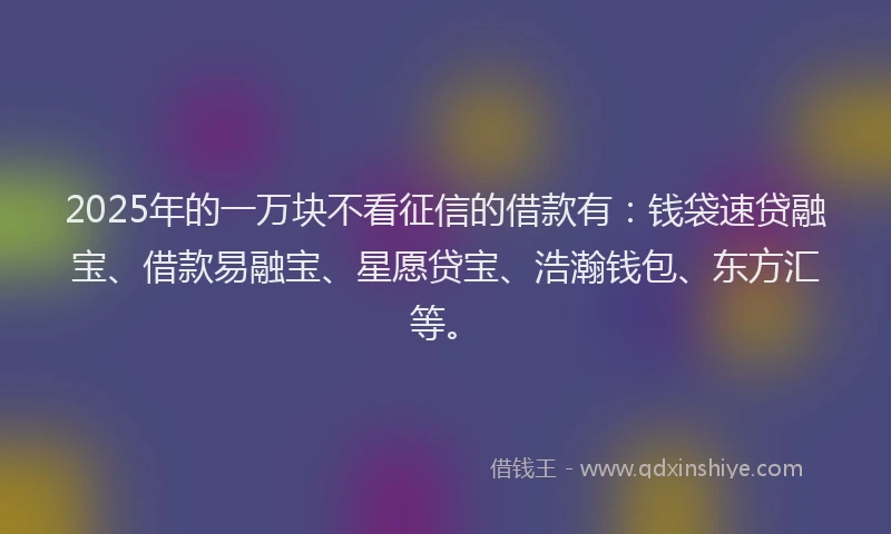 2025年的一万块不看征信的借款有：钱袋速贷融宝、借款易融宝、星愿贷宝、浩瀚钱包、东方汇等。