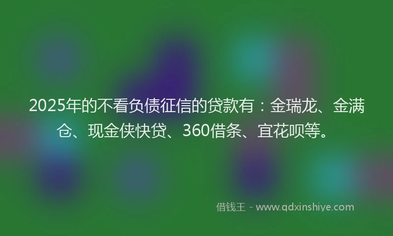 2025年的不看负债征信的贷款有：金瑞龙、金满仓、现金侠快贷、360借条、宜花呗等。