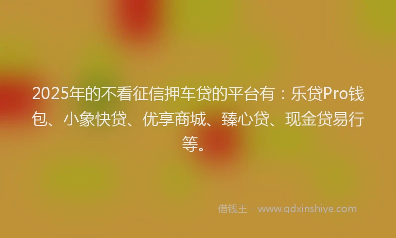 2025年的不看征信押车贷的平台有：乐贷Pro钱包、小象快贷、优享商城、臻心贷、现金贷易行等。
