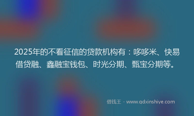 2025年的不看征信的贷款机构有：哆哆米、快易借贷融、鑫融宝钱包、时光分期、甄宝分期等。