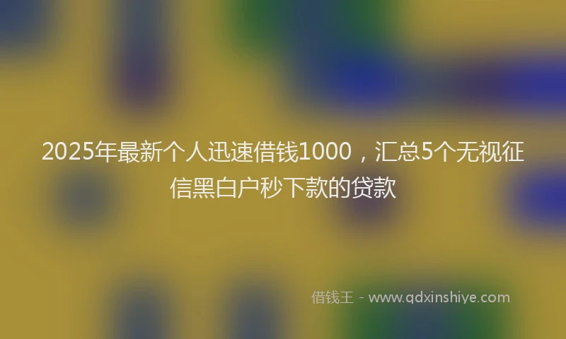 2025年最新个人迅速借钱1000，汇总5个无视征信黑白户秒下款的贷款