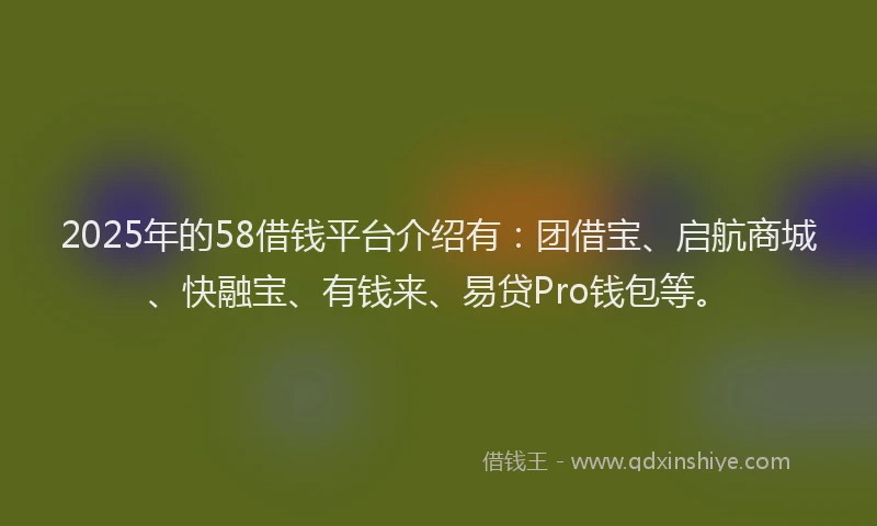 2025年的58借钱平台介绍有：团借宝、启航商城、快融宝、有钱来、易贷Pro钱包等。