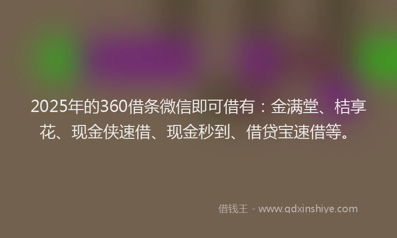 2025年的360借条微信即可借有：金满堂、桔享花、现金侠速借、现金秒到、借贷宝速借等。