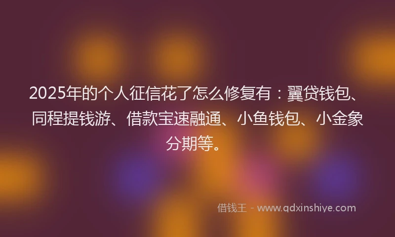 2025年的个人征信花了怎么修复有：翼贷钱包、同程提钱游、借款宝速融通、小鱼钱包、小金象分期等。