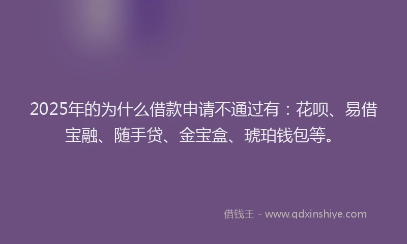 2025年的为什么借款申请不通过有：花呗、易借宝融、随手贷、金宝盒、琥珀钱包等。