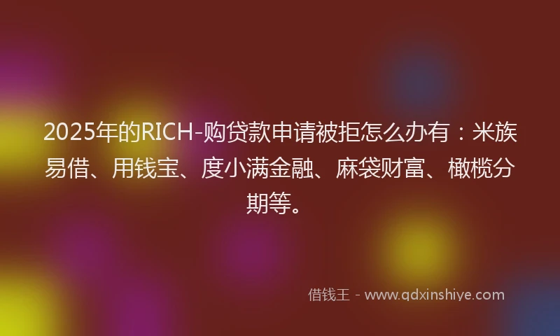 2025年的RICH-购贷款申请被拒怎么办有：米族易借、用钱宝、度小满金融、麻袋财富、橄榄分期等。
