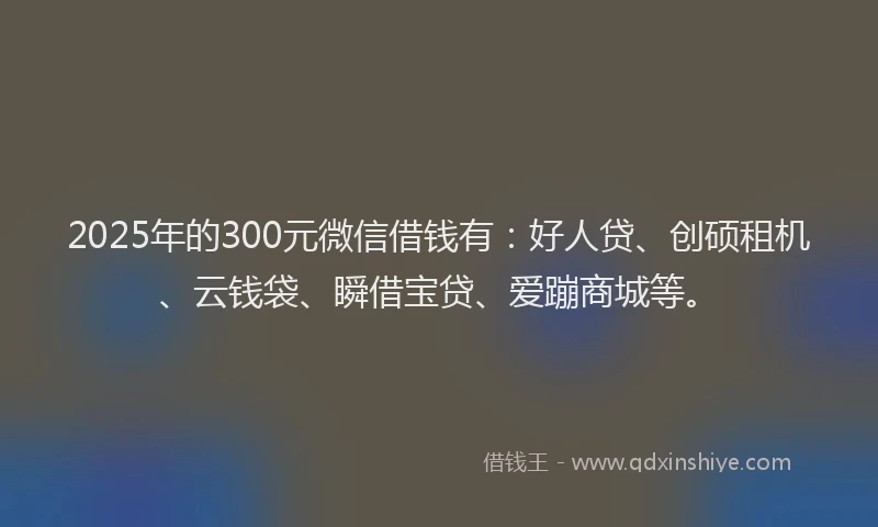 2025年的300元微信借钱有：好人贷、创硕租机、云钱袋、瞬借宝贷、爱蹦商城等。