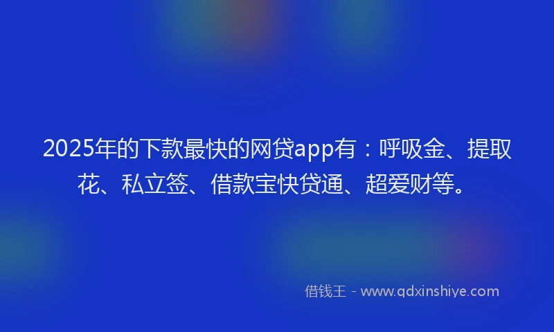 2025年的下款最快的网贷app有：呼吸金、提取花、私立签、借款宝快贷通、超爱财等。